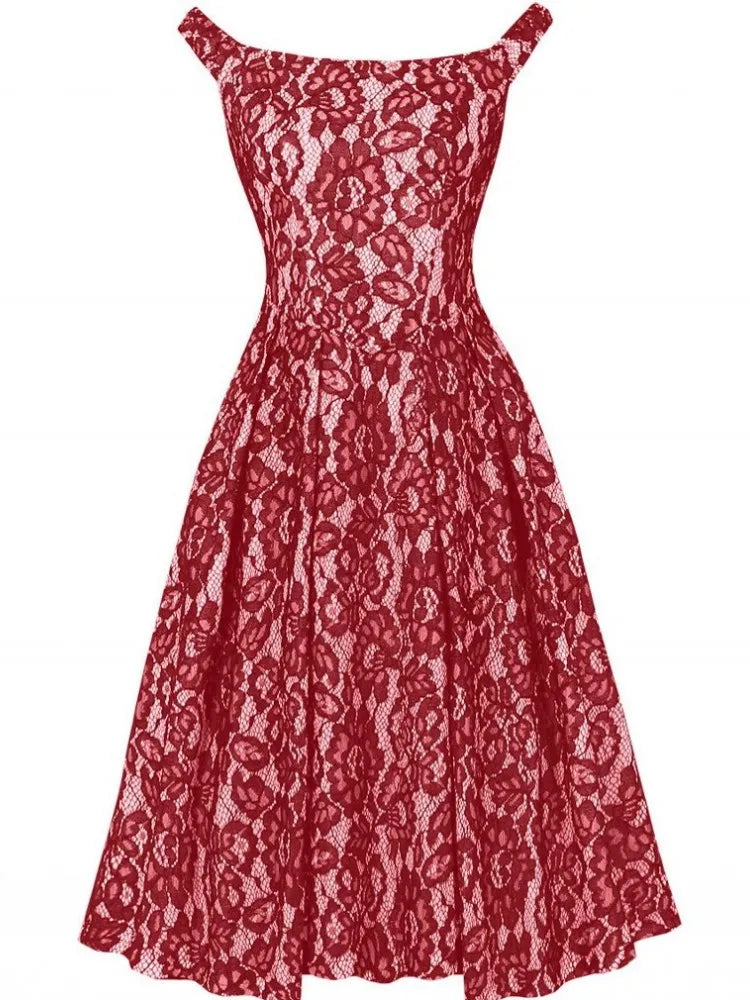 Women Robe Pin Up Lace Dress Retro 2025 Vintage 50s 60s Rockabilly Gauze Swing Summer Female Dresses Elegant Tunic Vestido