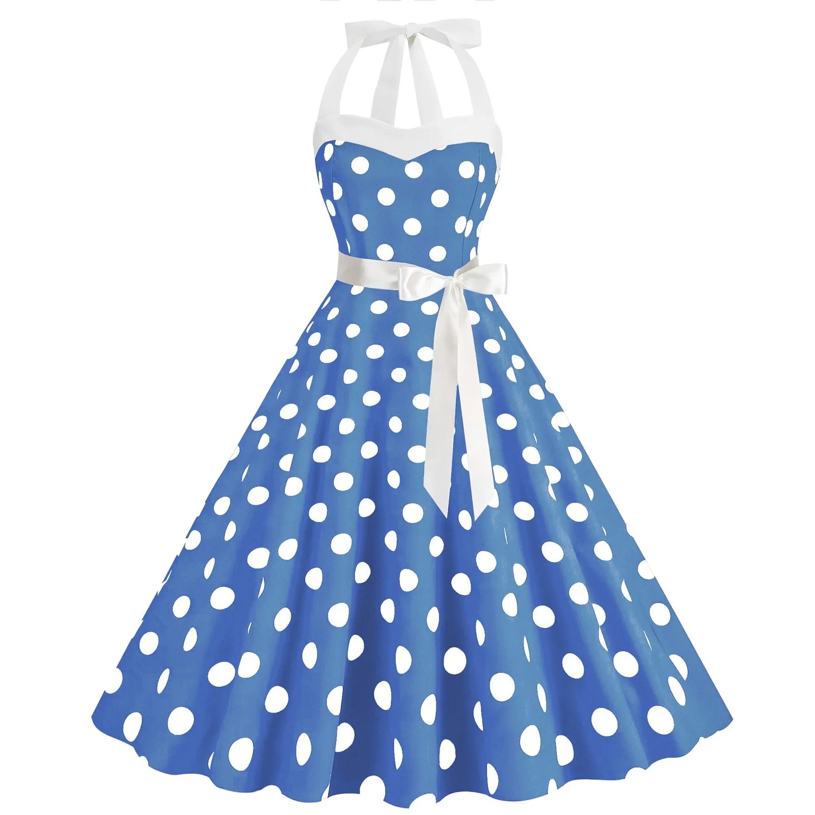 Polka Dot Summer Ladies Dress Vintage Retro With Sleeveless V-Neck Pin up Vestidos Robe Femme Casual A-line Party Dress 2024