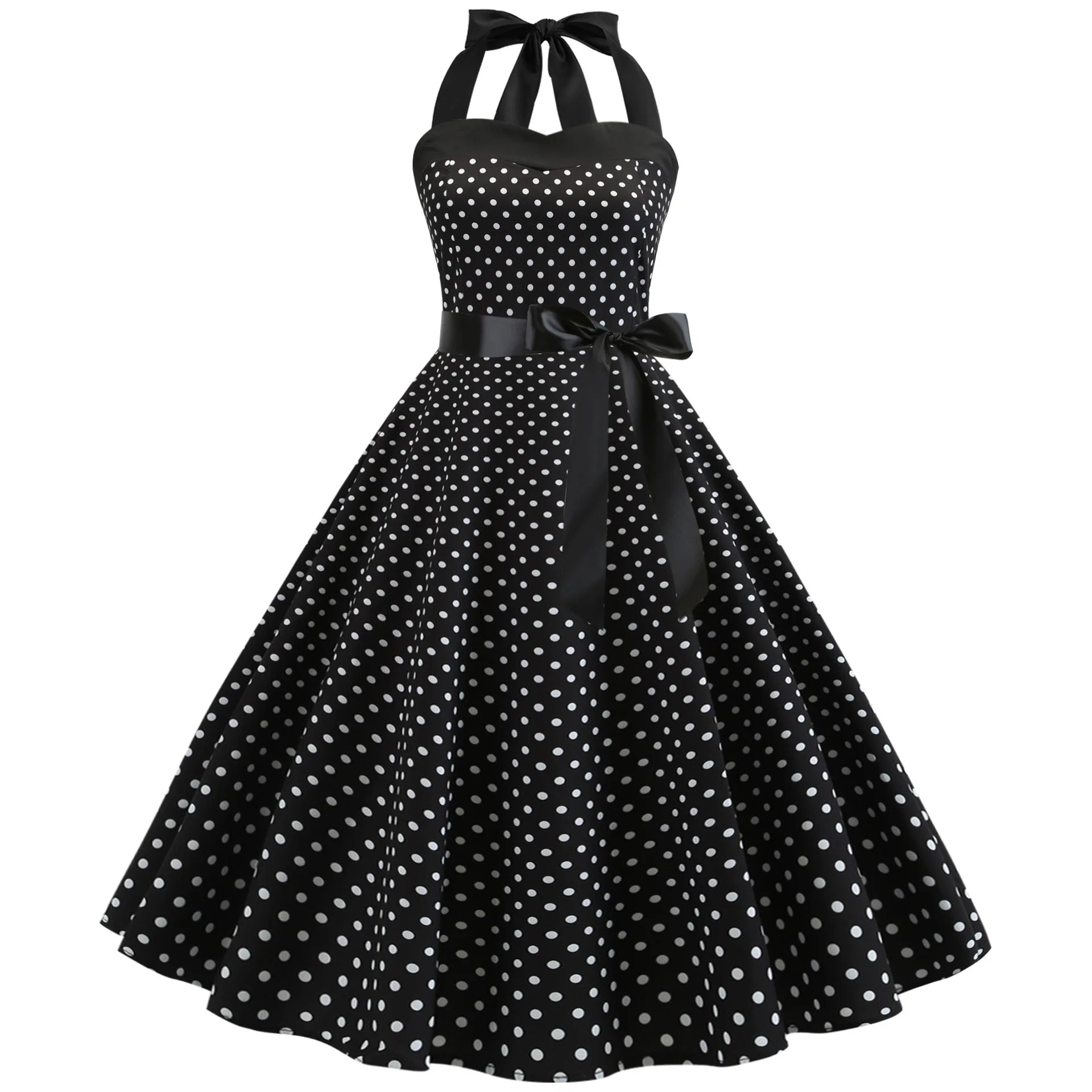 2025 New Spring Summer Sexy Retro White Polka Dot Dress Hepburn Women Vintage Halter Party Dresses 1950s Pin Up Rockabilly Robe