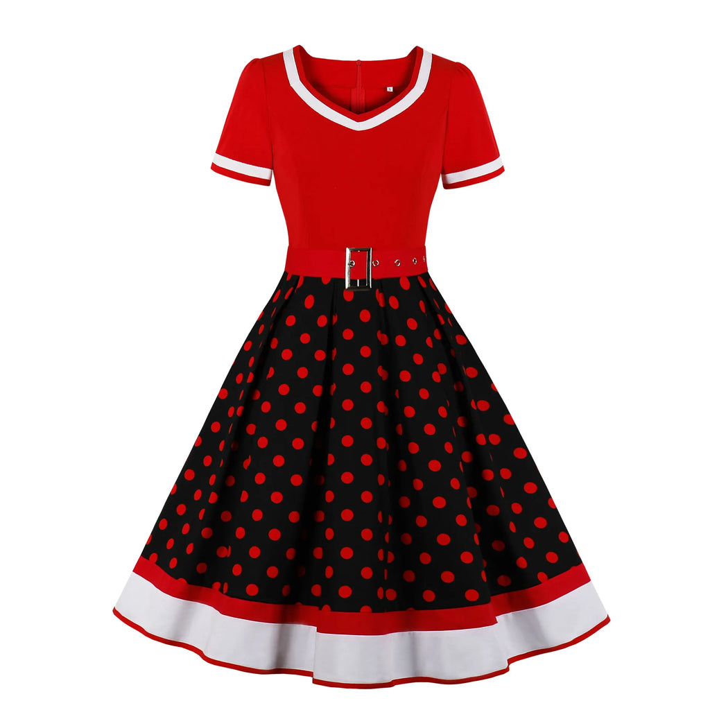 2024 New Vintage Polka Dot Print Dress Retro Rockabilly Robe Femme Women V-Neck A-Lined Swing Hepburn Pin Up 50s Party Vestidos