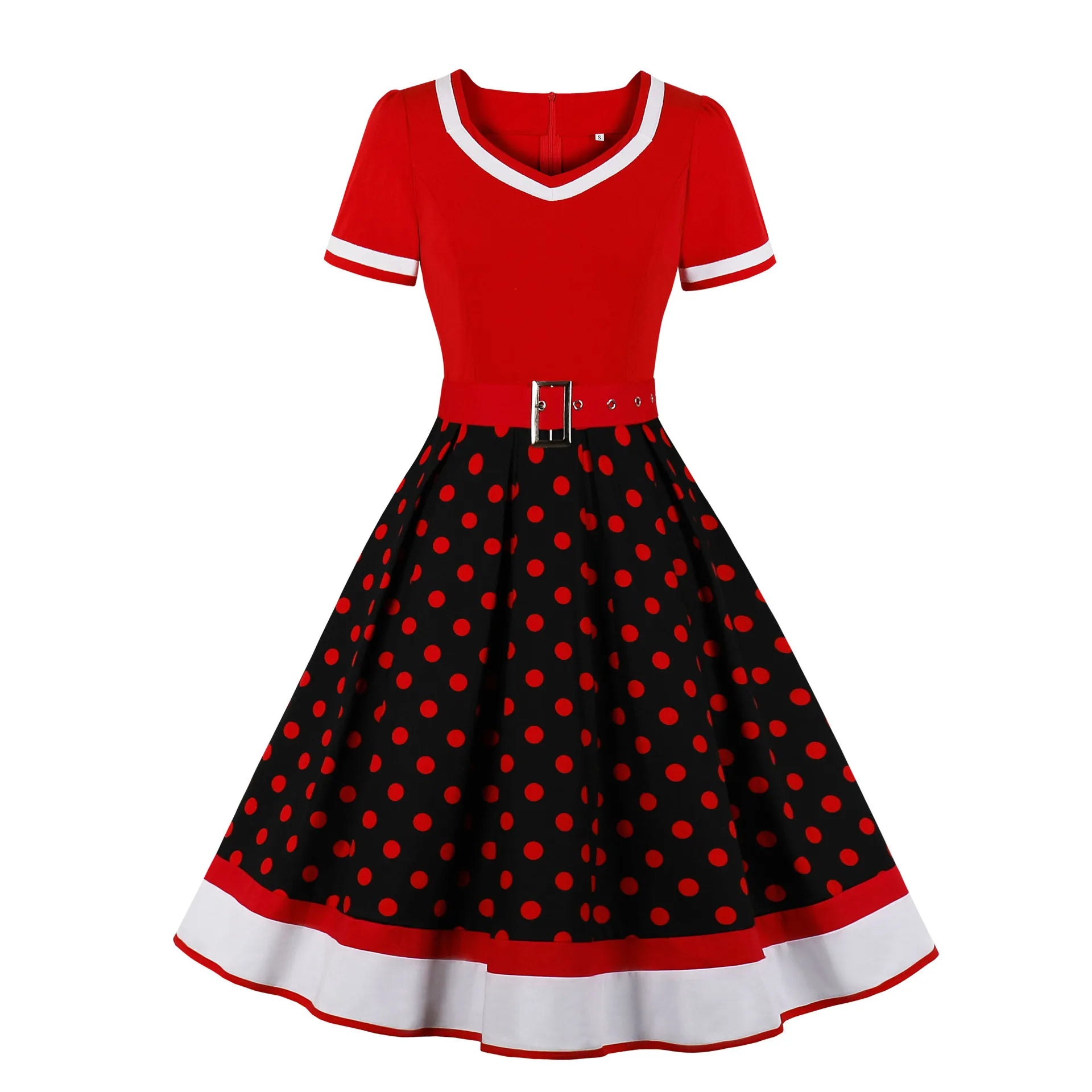 2024 New Vintage Polka Dot Print Dress Retro Rockabilly Robe Femme Women V-Neck A-Lined Swing Hepburn Pin Up 50s Party Vestidos