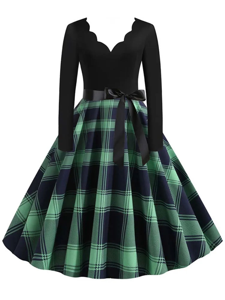 Women Long Sleeve Winter Vintage Dresses Sexy Black Music Note Print V-neck Rockabilly Pin up Party Dress Vestidos Plus size