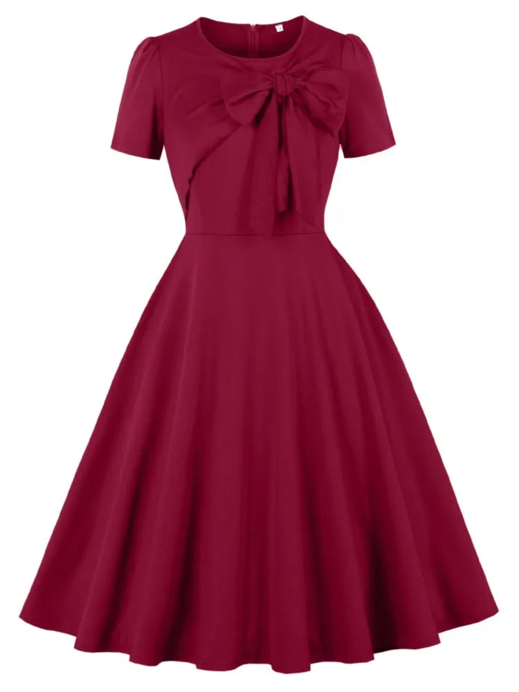 Women Summer Pin Up Casual Party Dress Short Sleeve Retro Robe 60s 50s Vintage Rockabilly 1960s 1950s Swing Dress Vestidos