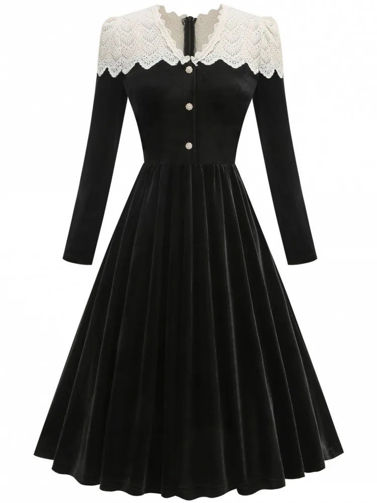 Women Spring Pin Up Casual Party Dress 2026 Long Sleeve Retro Robe 60s 50s Vintage Rockabilly 1960s 1950s Swing Dress Vestidos